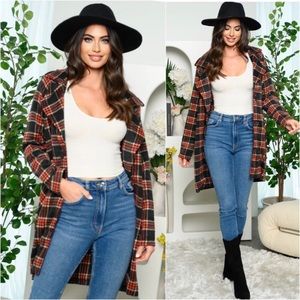 LAST ONE: Burgundy grey plaid soft lightweight button down women’s jacket